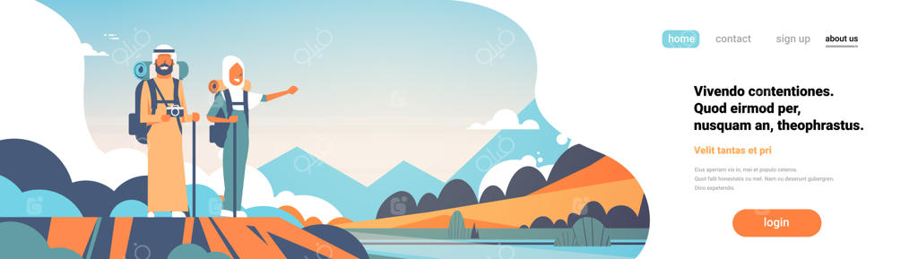 بنر گردشگران عرب، زن و مرد با کوله‌پشتی