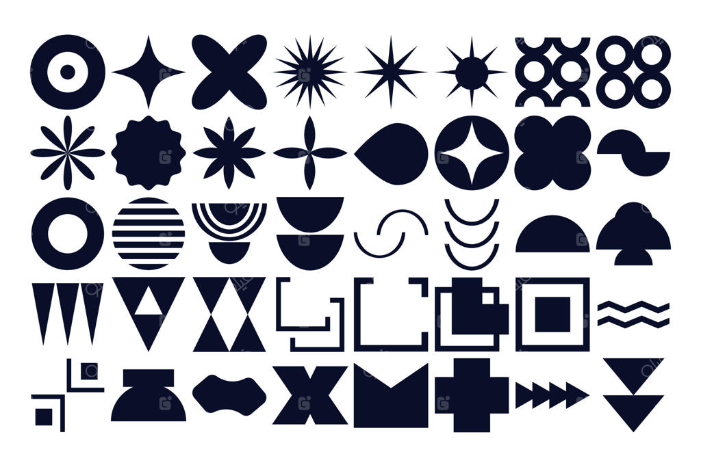 اشکال هندسی مدرن و معاصر: عناصر مد روز و اشکال ابتدایی بر روی پس‌زمینه سفید، طرح‌های آینده‌گرا و مینیمال. تصویرسازی وکتور