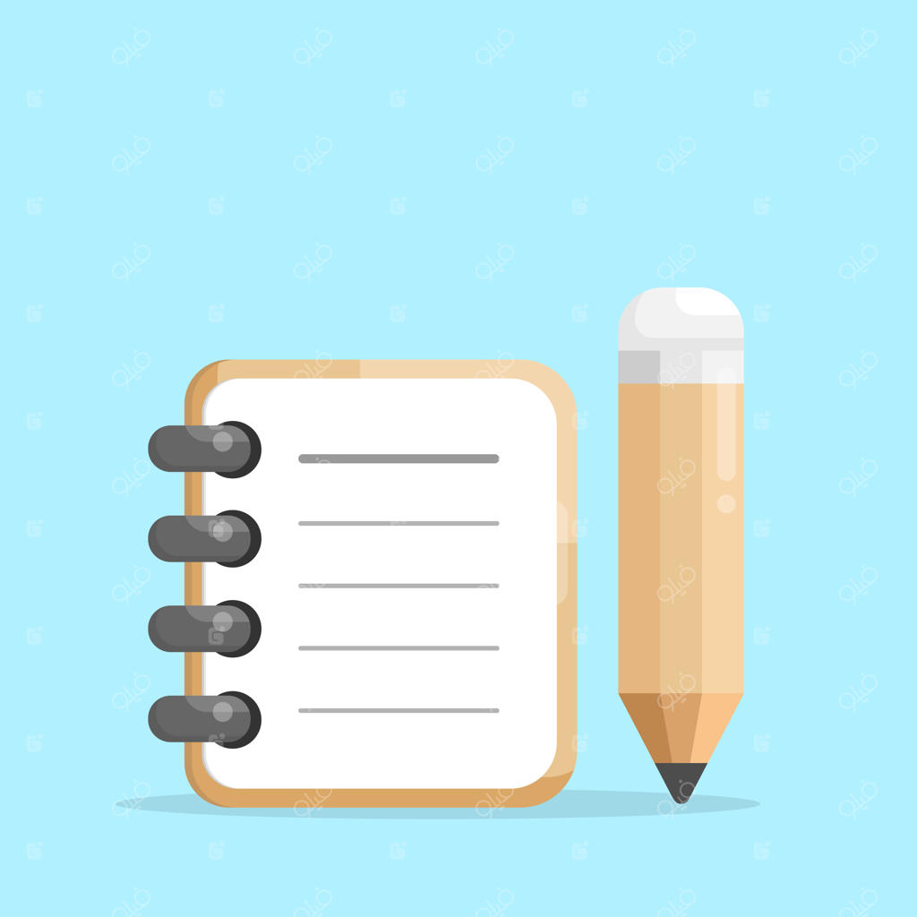 تصویرسازی وکتور دفترچه یادداشت و مداد با طراحی تخت