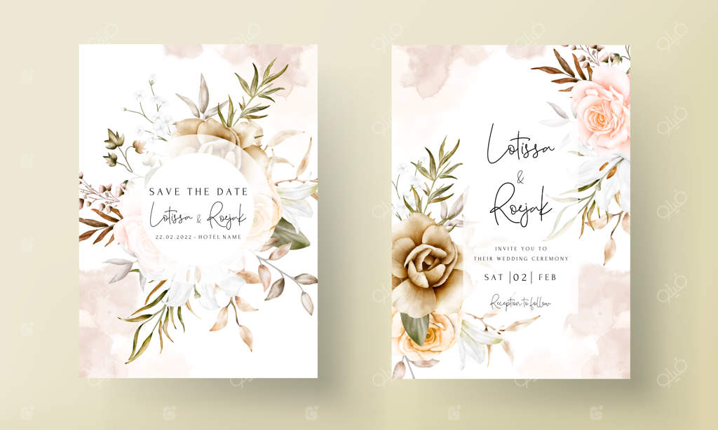 ست دعوت‌نامه عروسی با طرح گل‌های دست‌کشیده زیبا