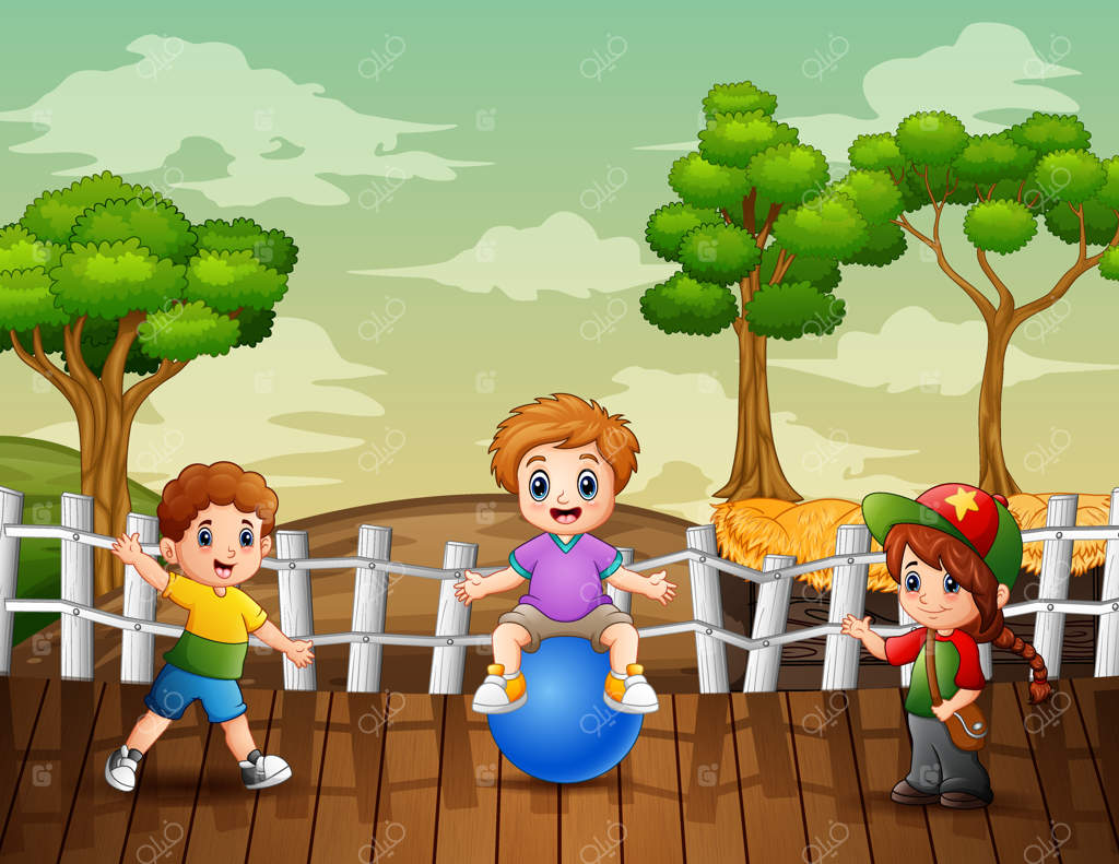 بازی خنده‌دار بچه‌ها در مزرعه (تصویرسازی)