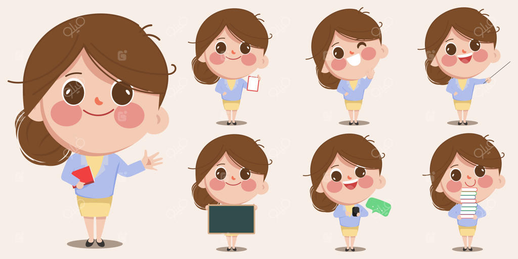 مجموعه فیگورهای مختلف معلم کارتونی بامزه.