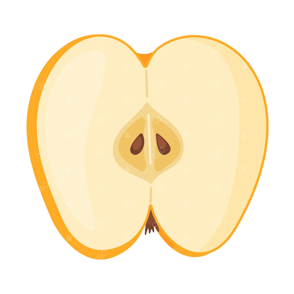 برش سیب زرد، میوه تازه باغ. تصویرسازی دستی غذا، برش سیب زرد تازه، سبک تخت "گلدن دلیشس"