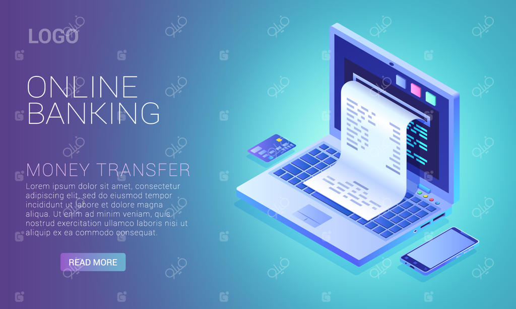 مفهوم خدمات بانکداری آنلاین، بررسی صفحه لپ‌تاپ، پرداخت اینترنتی