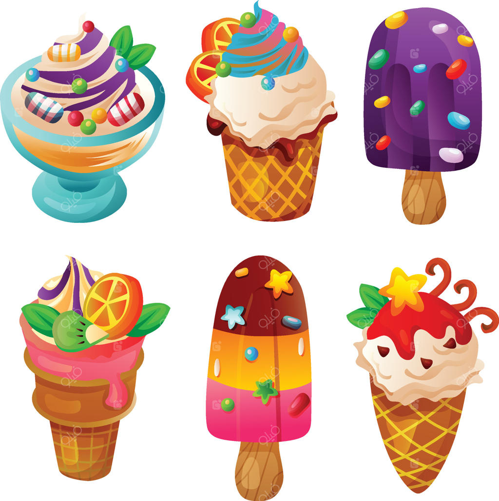 مجموعه‌ای از کاراکترهای کارتونی بستنی رنگارنگ