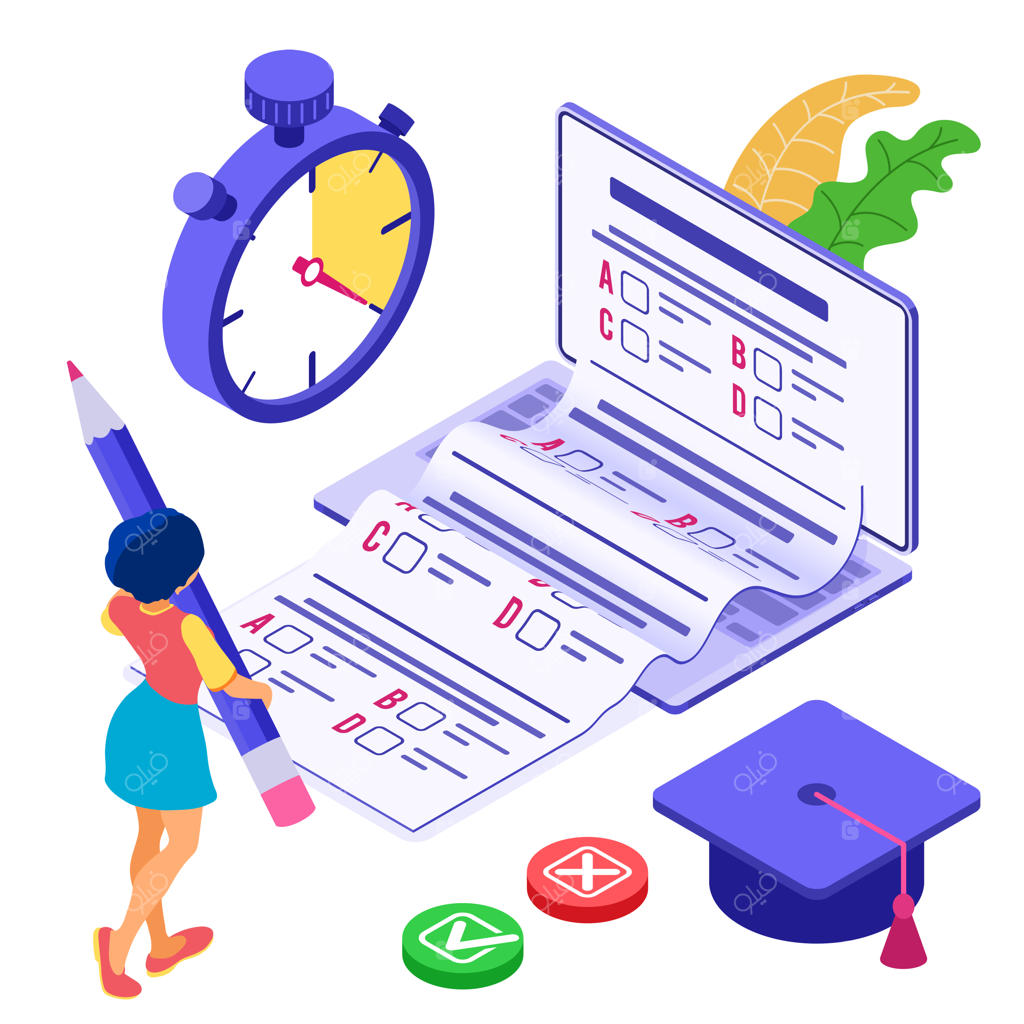 آموزش آنلاین یا آزمون از راه دور با کاراکتر ایزومتریک، دوره اینترنتی و یادگیری الکترونیکی