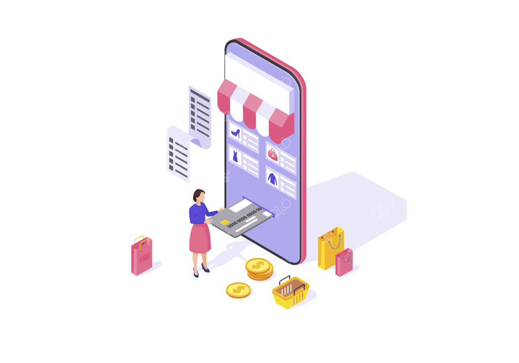 تصویر ایزومتریک رنگی از اپلیکیشن خرید آنلاین