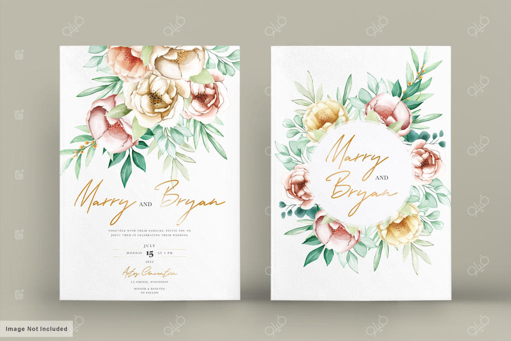 ست دعوت‌نامه عروسی زیبا با گل‌های آبرنگی