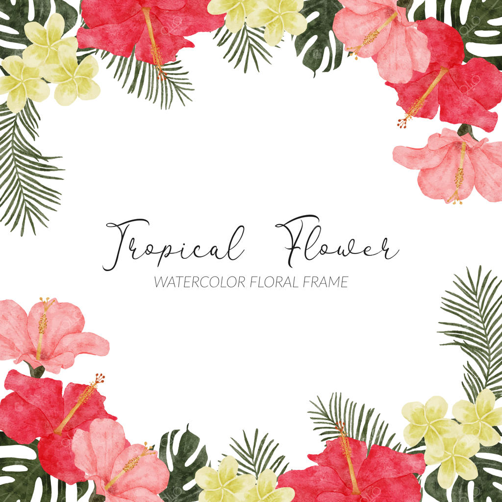 چیدمان گل‌های گرمسیری آبرنگی دست‌ساز با مونسترا، هیبیسکوس و نخل