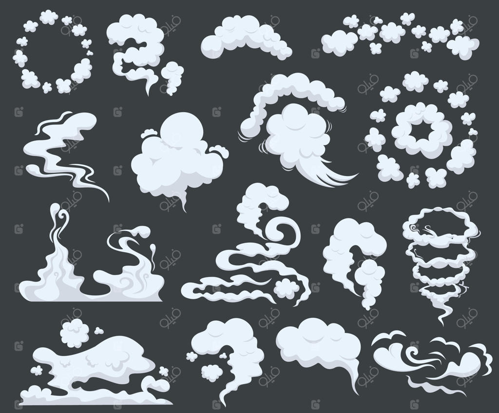 مجموعه‌ای از وکتورهای حرفه‌ای ابر و دود کارتونی