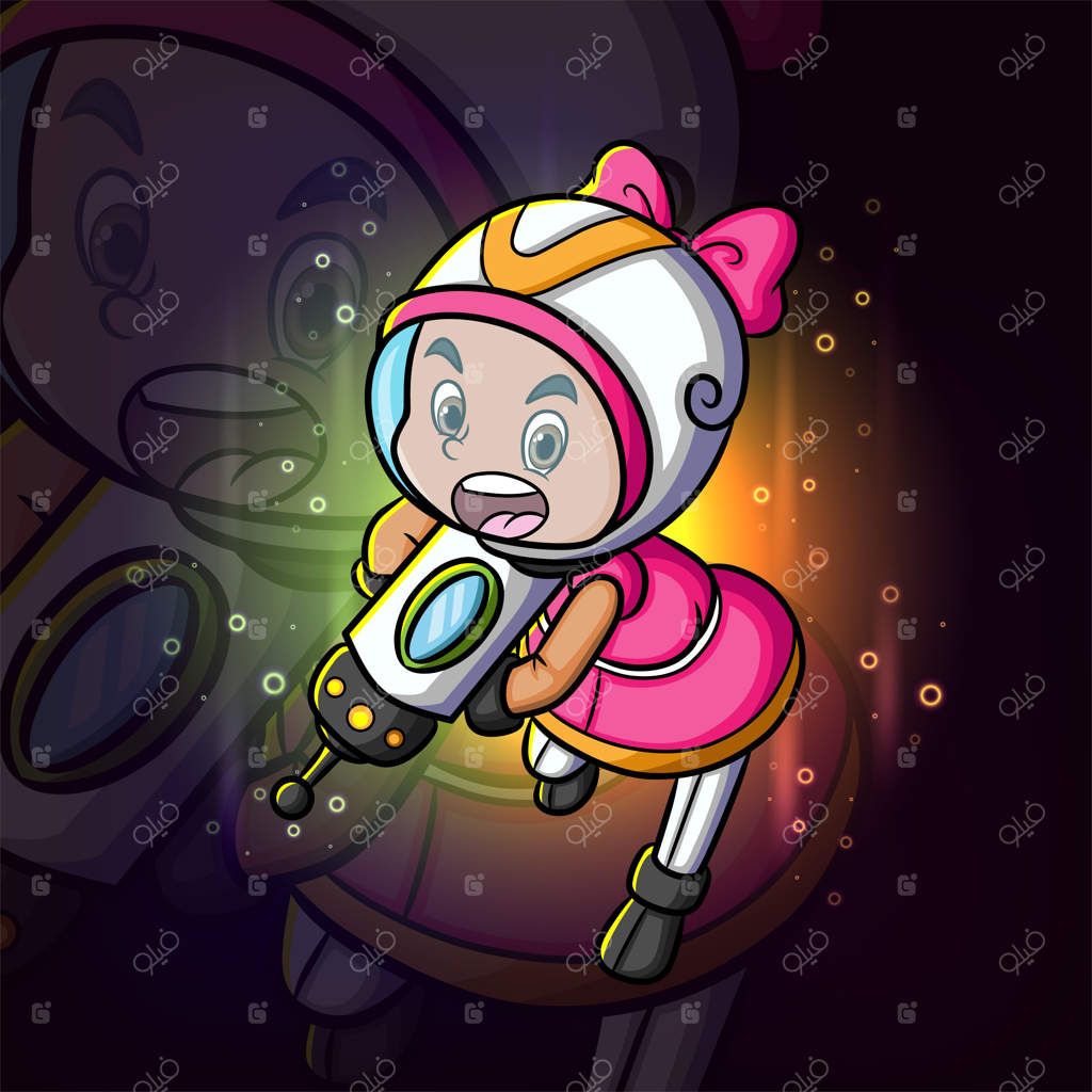 طراحی لوگوی نماد ورزش‌های الکترونیکی: دختر سایبورگ بامزه که تزریق انجام می‌دهد