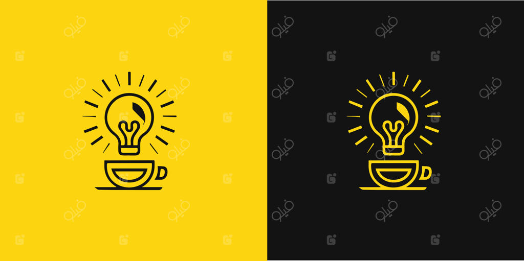 طرح لوگوی حرفه‌ای دانه قهوه و لامپ با نماد ایده (SVG)