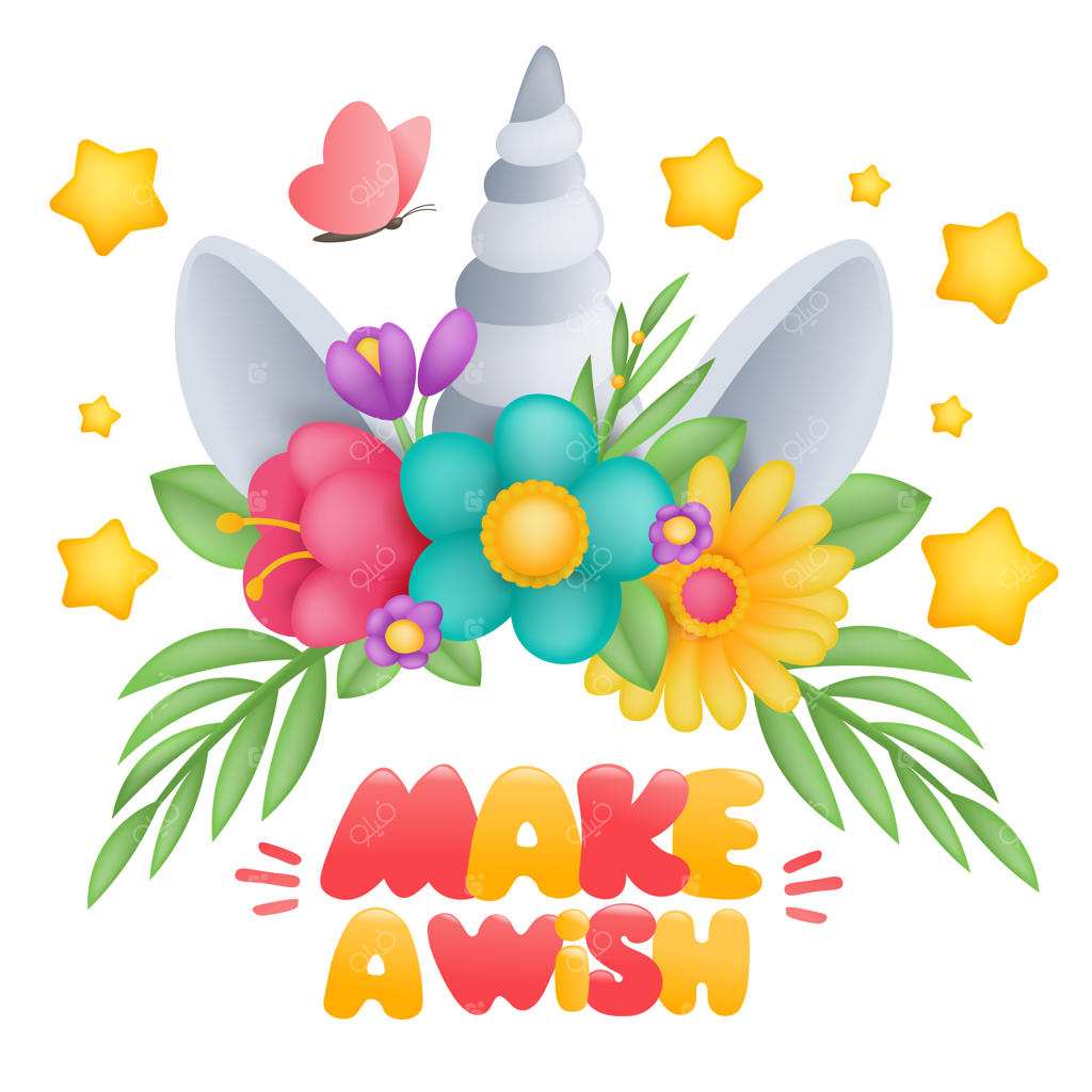 سر شخصیت کارتونی یونیکورن با تاج گل‌ها