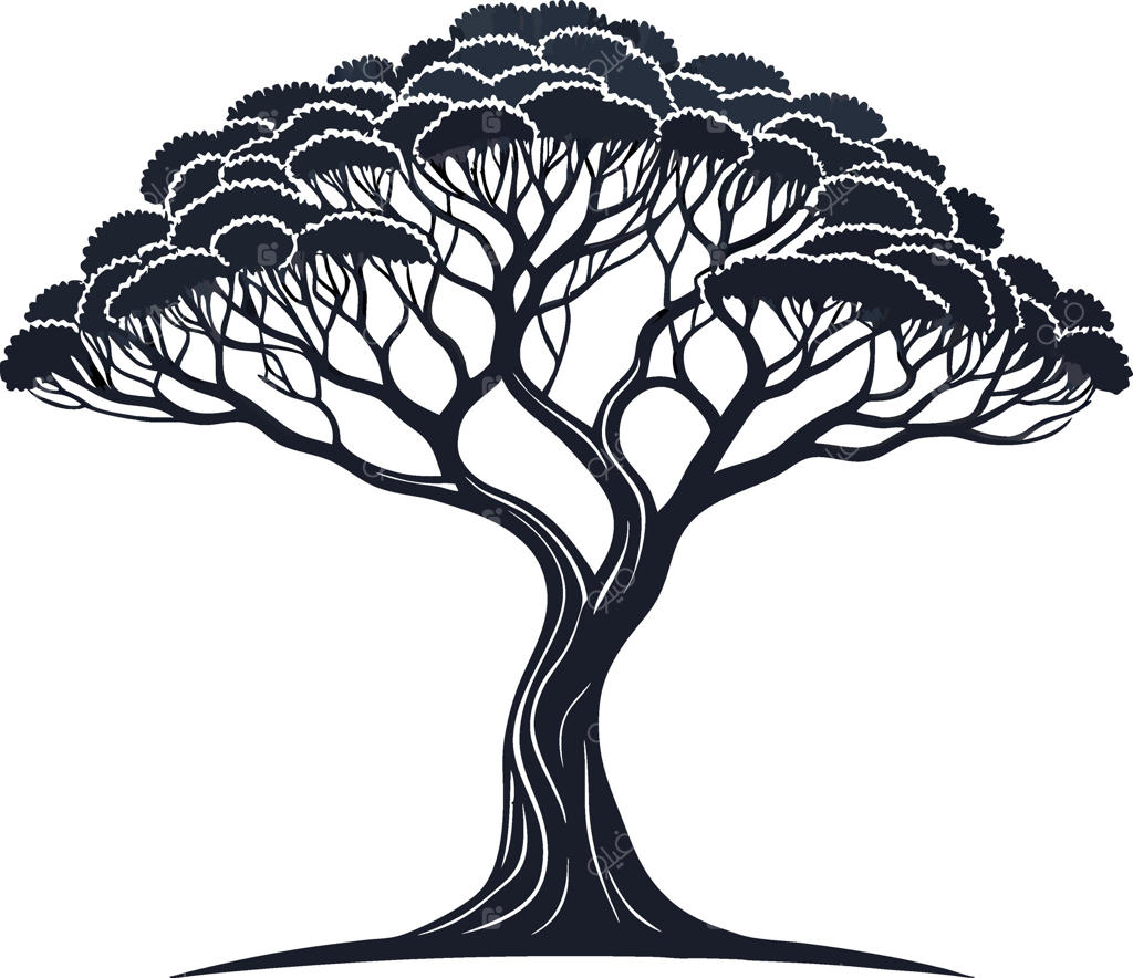 سیلوئت ظریف درختی باشکوه با شاخ و برگ‌های پرجزئیات برای طراحی‌های الهام‌گرفته از طبیعت