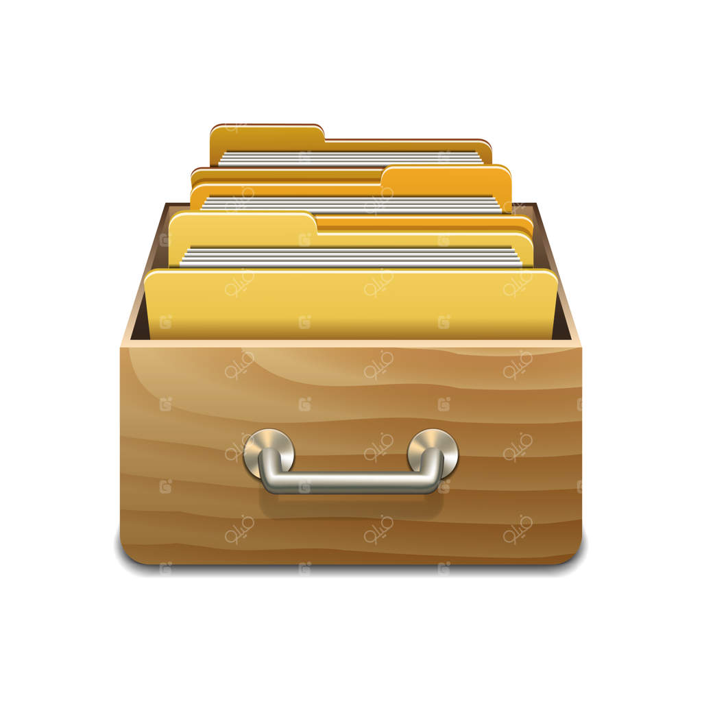 کابینت فایل چوبی با پوشه‌های زرد: مفهوم تصویری سازماندهی و نگهداری دیتابیس