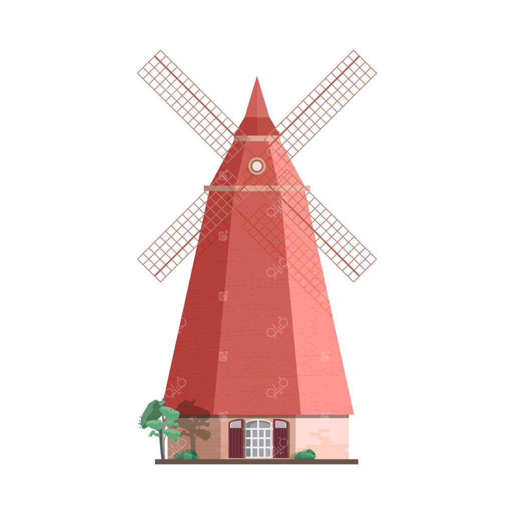 آسیاب بادی سنتی هلندی با پس‌زمینه سفید