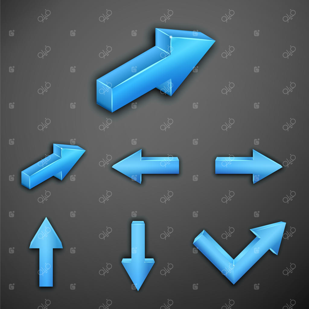مجموعه‌ای از فلش‌های آبی متالیک برای اینفوگرافیک‌ها