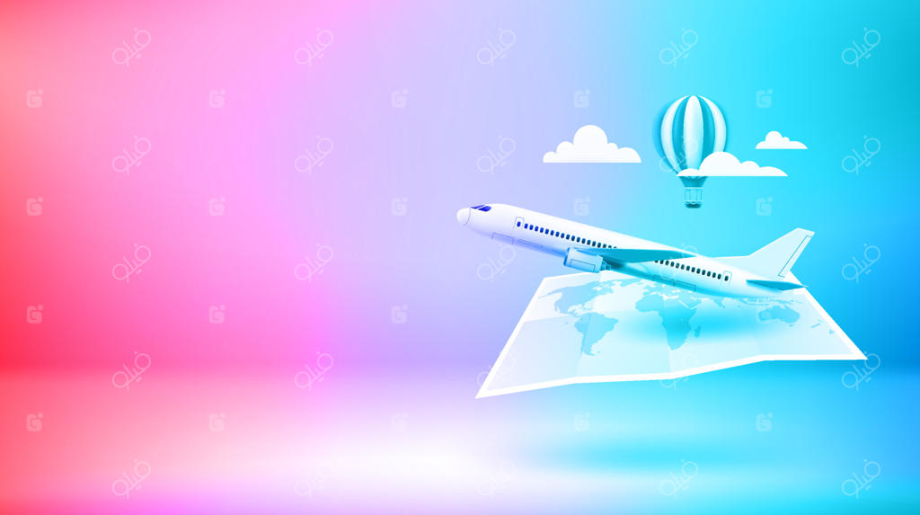 طرح مفهومی سفر هوایی با نقشه جهان؛ بنر وکتور سه بعدی با فضای خالی برای متن