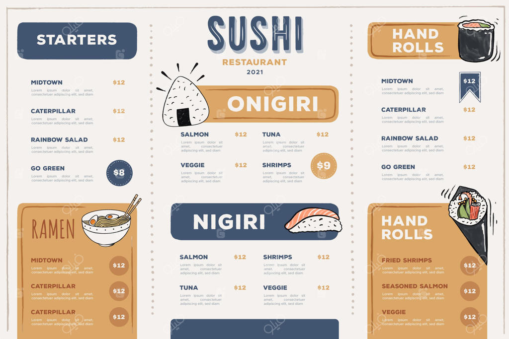 منوی تصویری رستوران برای پلتفرم دیجیتال به‌صورت افقی