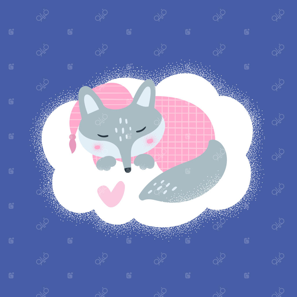 گرگ‌روباه کوچک خوابیده روی ابر