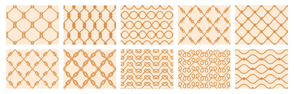 الگوهای طناب دریایی: مجموعه ای از تزئینات بدون درز با گره‌های ملوانی و شبکه توری پس‌زمینه