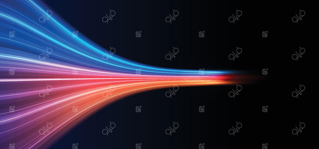 اثر نور با سرعت بالا و انتزاعی مدرن. پس‌زمینه انتزاعی با پرتوهای خمیده نور. حرکت پویا و آینده‌نگر در تکنولوژی. پترن حرکت برای طراحی بنر یا پوستر.