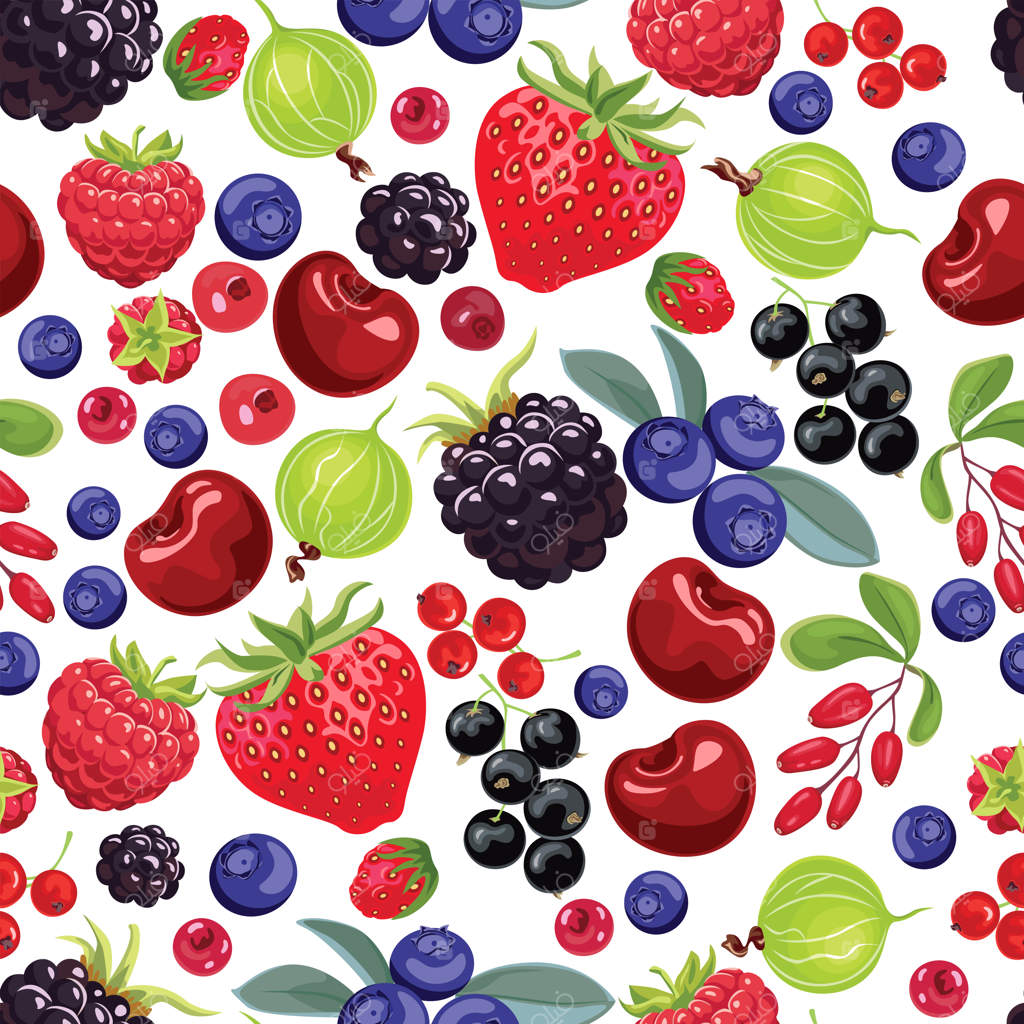 پترن میوه با توت‌فرنگی، توت‌ و انگور