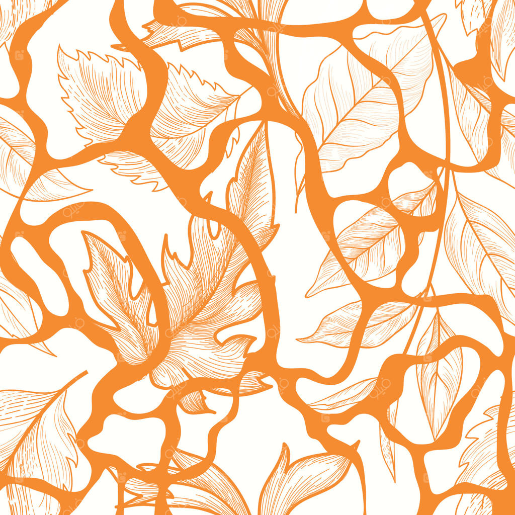 پترن یکپارچه برگ‌های گل‌دار پاییزی. بافت برگ‌های ارگانیک روان. طراحی باغ طبیعت شکوفا. پس‌زمینه طبیعت فصلی برگ‌های پاییز.