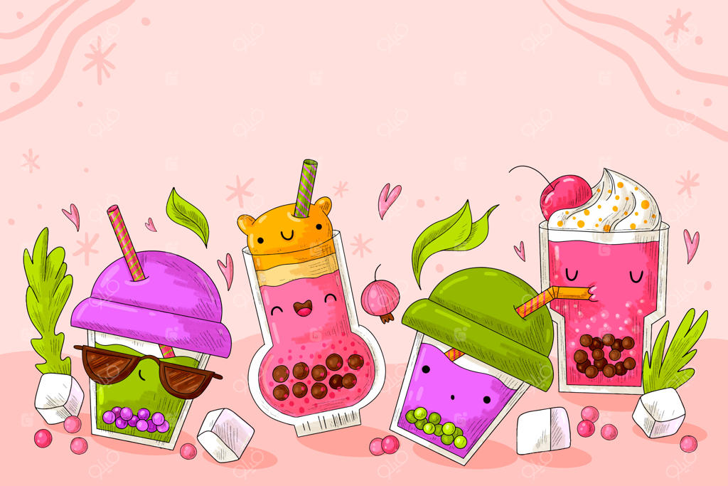 پس‌زمینه چای حبابی دستی طراحی شده