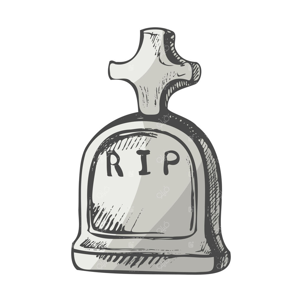 طراحی دستی سنگ قبر با نقش صلیب و نوشته RIP به رنگ خاکستری