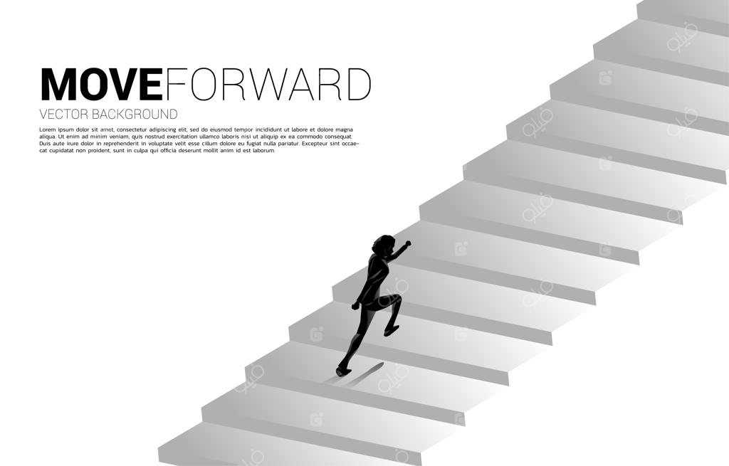 سایه یک تاجر در حال دویدن از پله‌ها.