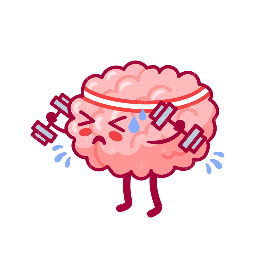 مغز در حال ورزش با هدبند و دمبل. کاراکتر بامزه به سبک کاوایی. تصویرسازی فلت با موضوع اندام سالم، سیستم عصبی، سلامت روان، عملکرد شناختی و بازگشت به مدرسه.