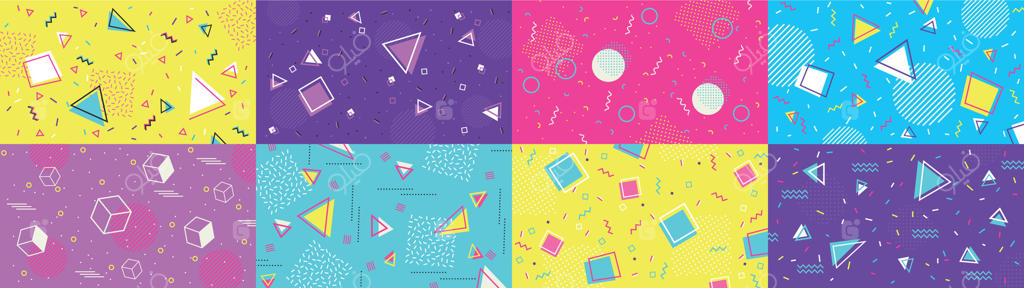 پس‌زمینه شیک ممفیس دهه ۹۰: شکل‌های انتزاعی و الگوهای هندسی جالب، مجموعه‌ای از تصاویر وکتور پس‌زمینه پاپ دهه ۸۰