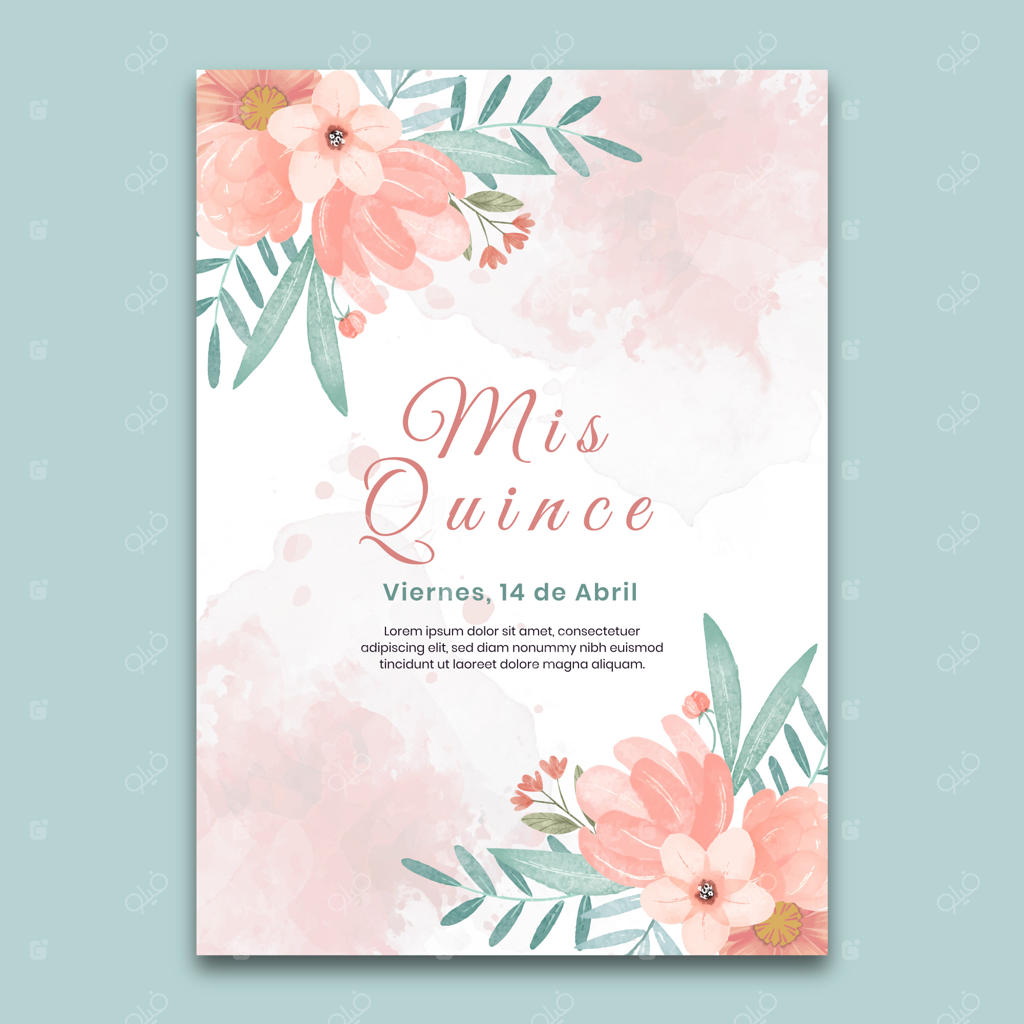 قالب پوستر عمودی جشن پانزده‌سالگی با طرح آبرنگ