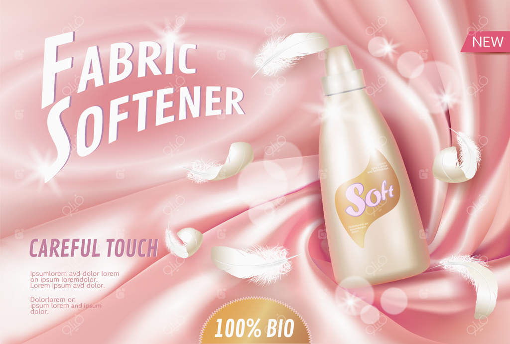 قالب واقعی تبلیغات نرم‌کننده و پاک‌کننده لباس به صورت سه‌بعدی