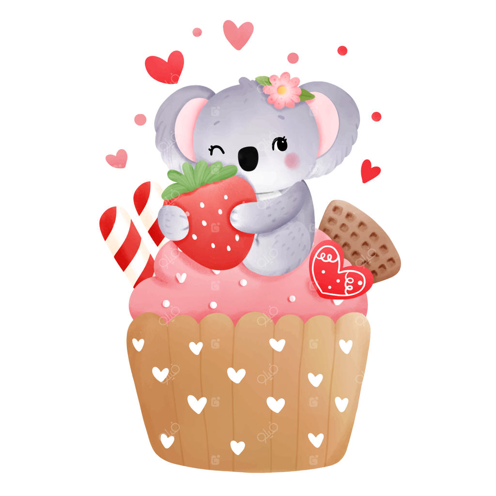 نقاشی وکتور کوآلا با کاپ‌کیک ولنتاین