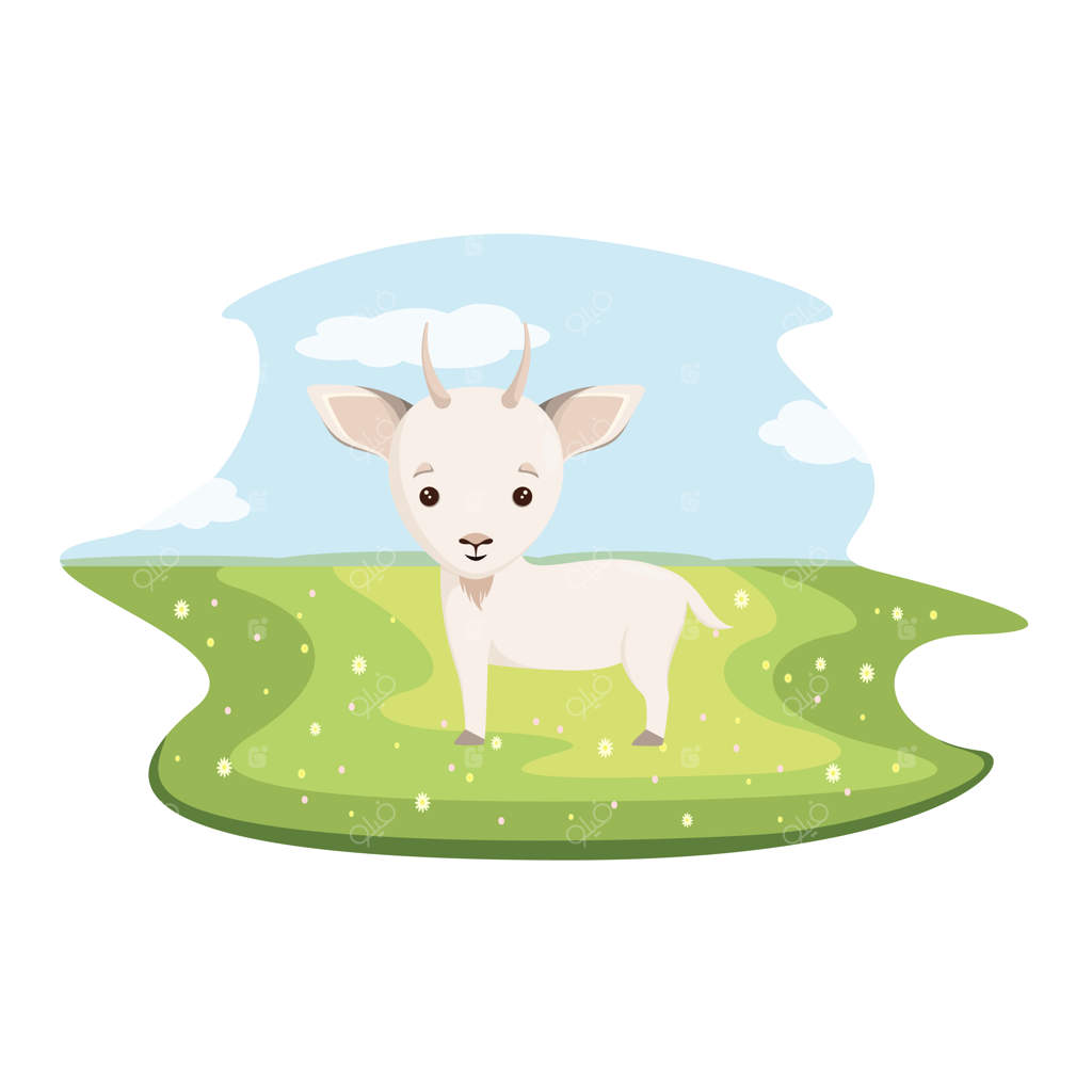 طراحی کارتونی بز ناز در چمنزار سبز