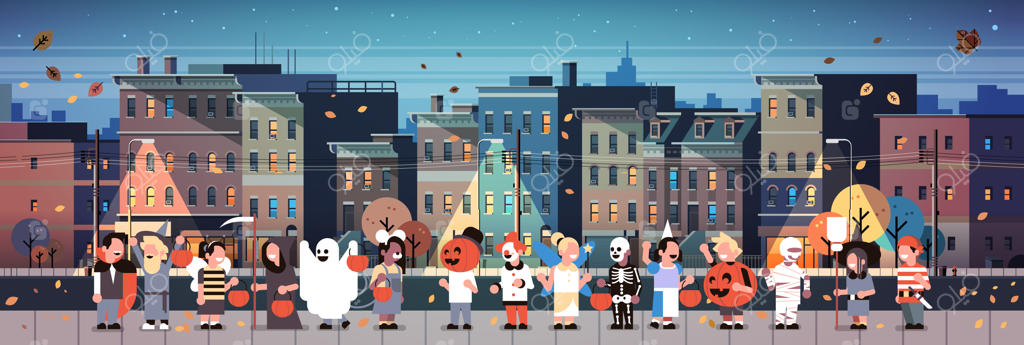 بنری با بچه‌هایی در لباس‌های هیولا در شب