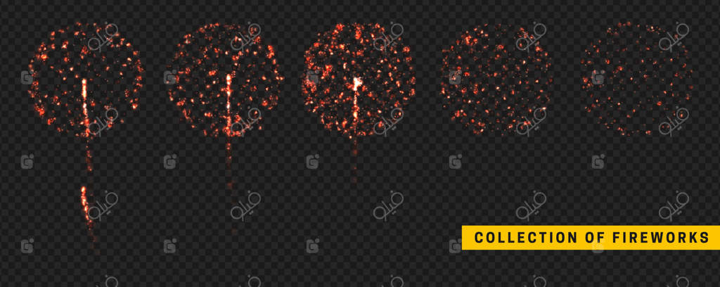 ترقه‌های جشن قرمز با افکت نور سفید روی پس‌زمینه مشکی، طراحی واقع‌گرایانه وکتور