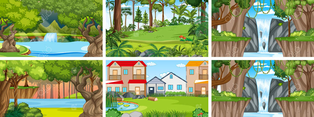 منظرهٔ طبیعی با درختان فراوان و آبشار