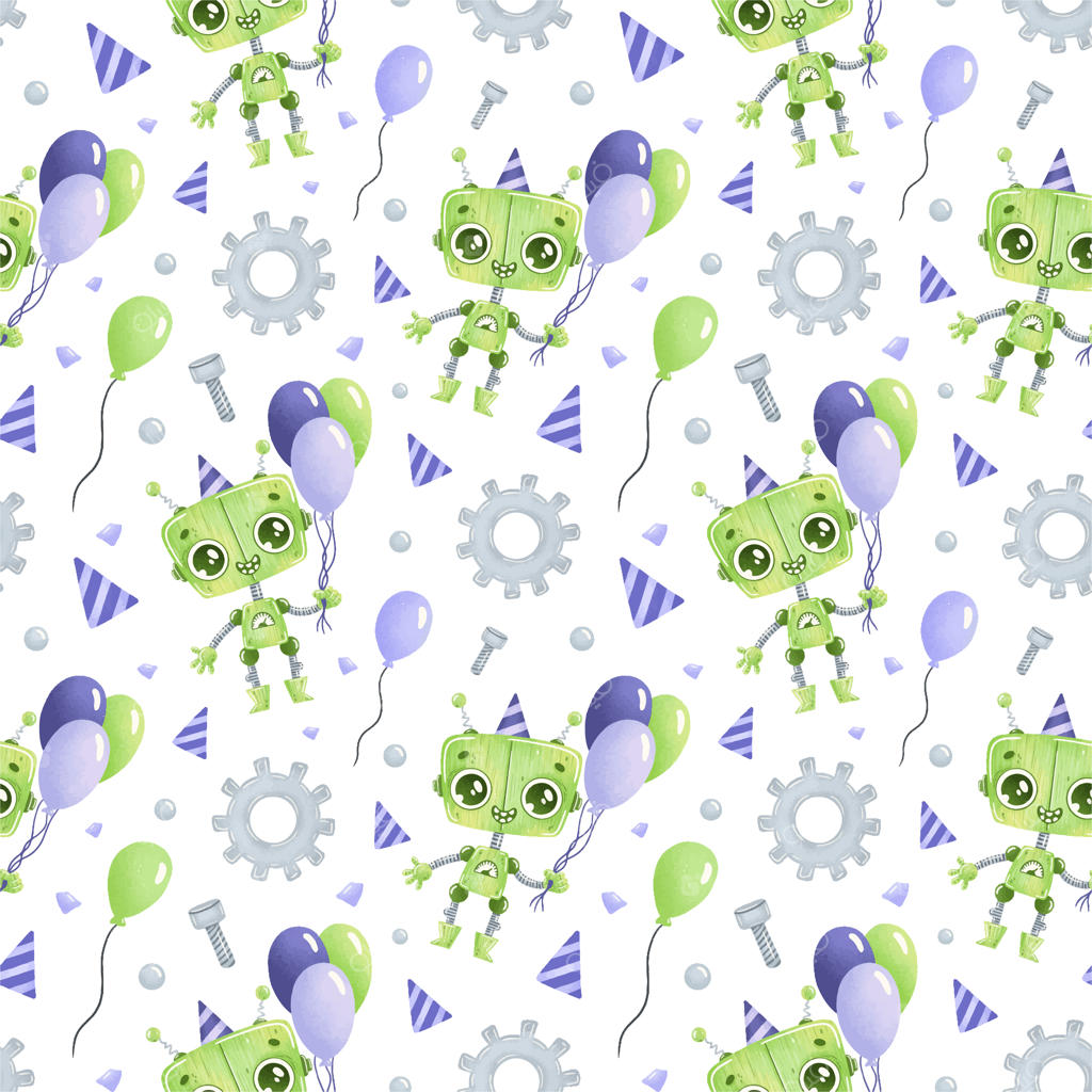 پترن یکپارچه ربات‌های کارتونی بامزه برای تولد