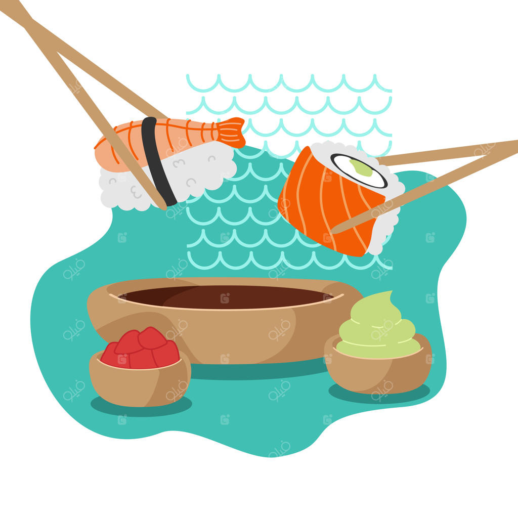 مجموعه طرح کارتونی سوشی تازه - تصویرسازی وکتور مستقل