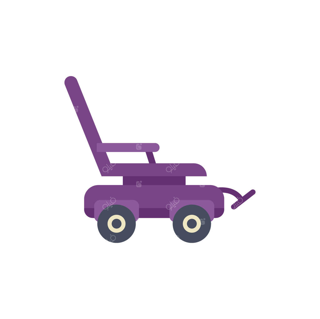 ماشین چمن‌زنی بنفش در حال چمن‌زنی در باغ با تیغه‌های چرخان