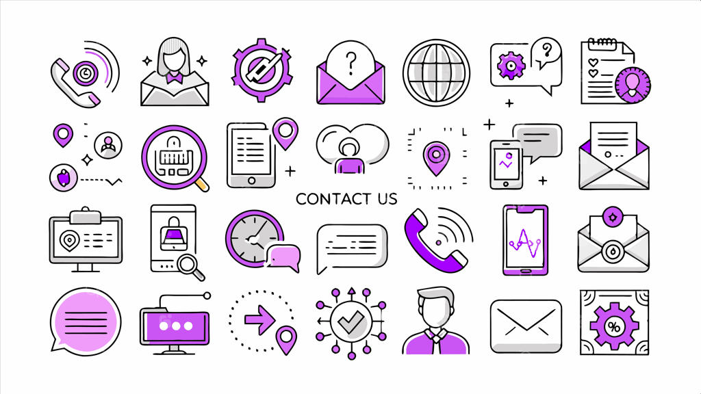 مجموعه آیکون‌های شامل کلمات تماس با ما و ارتباط با ما