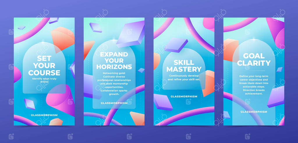 مجموعه استوری‌های اینستاگرام با افکت گرادیان و گلس‌مورفیسم