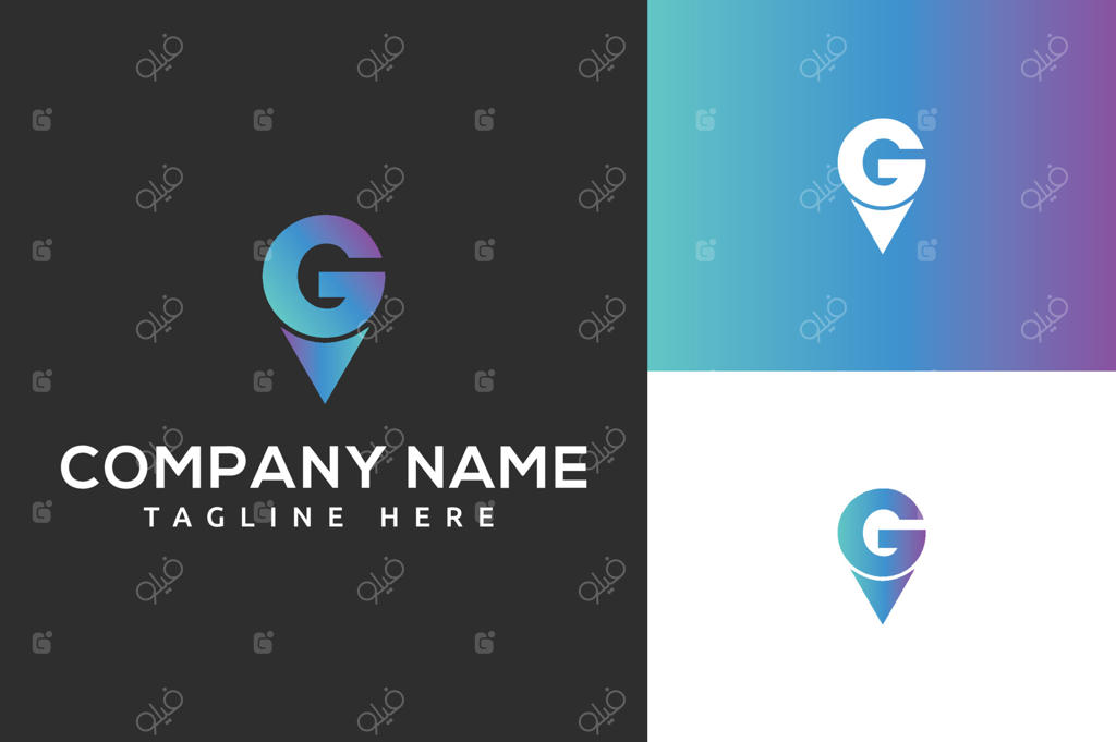 قالب وکتور طراحی لوگوی مکان، نقطه و GPS با حرف G؛ لوگوی پین مکان و نشانگر نقشه با طرح حرف G