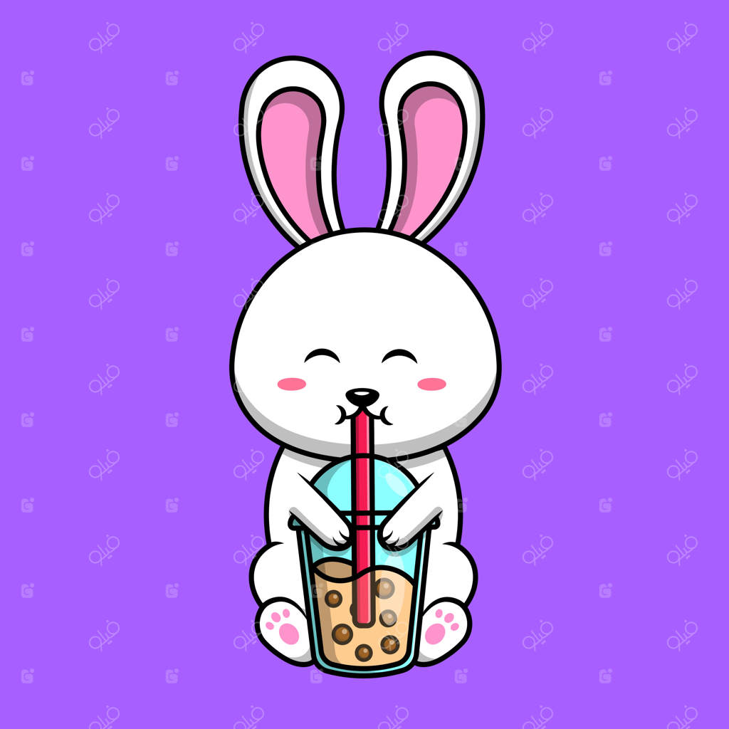 آیکون کارتونی بامزه خرگوش در حال نوشیدن چای با شیر