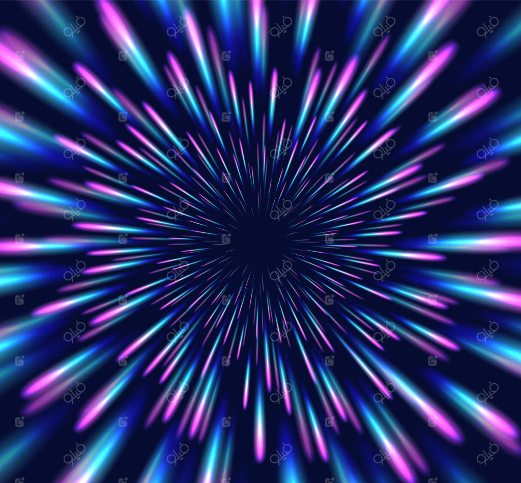 اثر حرکت جهشی در ابَرفضا با نورپردازی نئونی و رنگارنگی انفجار ستاره‌ای