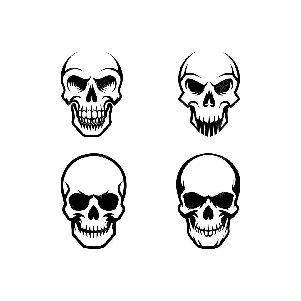 تصویر سیاه و سفید جمجمه با پس‌زمینه سفید