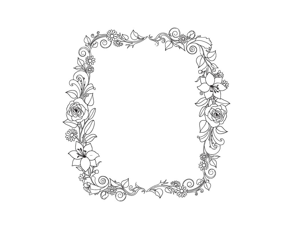 یک قاب کلاسیک با طرح گل، طراحی دستی شده و بر روی زمینه سفید قرار گرفته است.